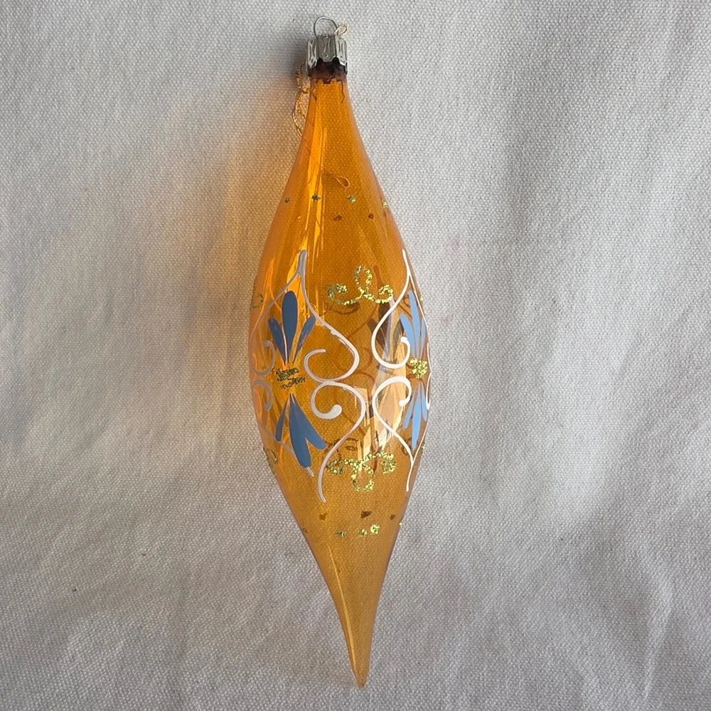VTG Made in Italy Blown Glass Teardrop Finial Christmas Ornament Hand Painted
